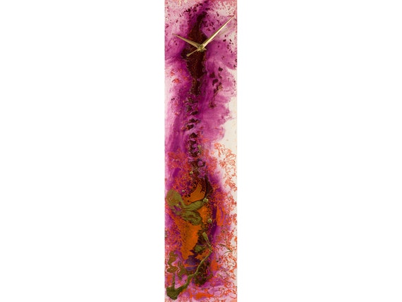 Purple and Orange Wall Clock, Rustic Clocks for Wall Unique Glass Decor, Modern Wall Art Unique Decor Glass Art, Uk Seller, Modern Clock