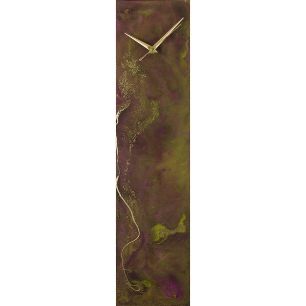 Purple and Gold Clock Abstract Glass Wall Clock, Dark Mauve Home Decor Modern Bedroom Wall Decor, Unique Housewarming Gift for New Home