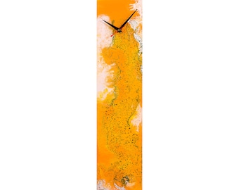 Modern Clock Orange Kitchen Wall Decor, Abstract Glass Wall Art, Unique Wall Clock Orange, Unusual Clock for Wall Amber, Modern Clock