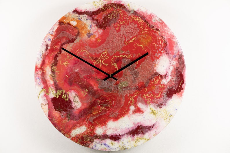 Extra Large Wall Clock Red Glass Wall Art Unique Modern Home Etsy