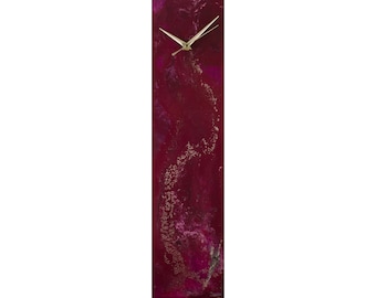 Reloj de pared rojo de 24 "decoración del hogar de vidrio, reloj de arte rojo y plateado decoración única del dormitorio para el hogar moderno, mesa o escritorio de reloj de manto de vidrio alto