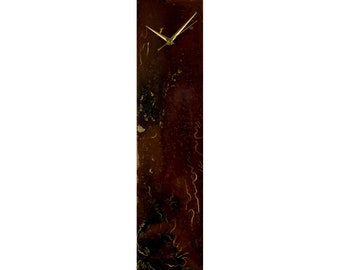 Reloj de pared moderno granate oscuro, burdeos, rojo y dorado, decoración abstracta del hogar, reloj de arte de pared de vidrio único para escritorio de oficina o reloj de pared de cocina