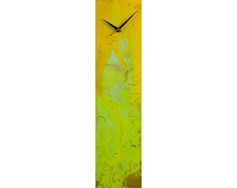 Gold and Green Unique Wall Clock Kitchen Decor, Unusual Office Wall Clock, Desktop Clock Mantle, Tall Slim 24 inch Modern Wall Clock