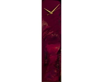 Gold and Maroon Modern Wall Clock Housewarming Gift, Unique Glass Wall Clocks for Living Room Decor, Unique Table clock New Home Present