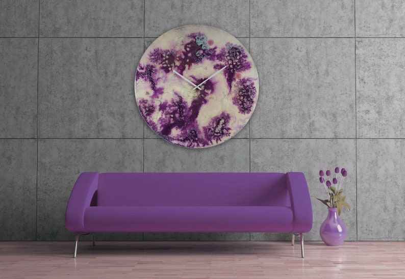 35 Inch Extra Large Circular Wall Art Glass Wall Clock With Etsy
