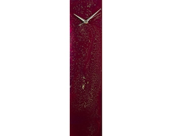 Maroon Wall Clock Dark Red and Home Decor, Unique Decorative Clock for Kitchen or Bedroom Decor, Abstract Glass Wall Art Clock