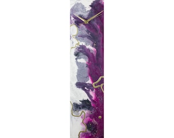 24" Purple and Blue Modern Wall Clock or Desk Clock with Lights, Unique Home Decor Modern Glass Wall Art, Non Resin Minimal Unusual Clock