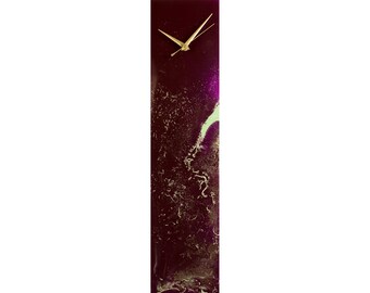 Purple and Gold Wall Clock Unique gift for her, Modern Glass Wall Art Gift for New Home Owner, Contemporary Clock with Silent Non Ticking