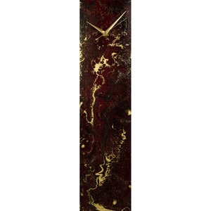 Relógio de parede incomum, vermelho escuro e dourado, relógio peculiar com luzes para decoração de casa moderna, presente de decoração de parede de vidro de luxo para ela, relógio decorativo