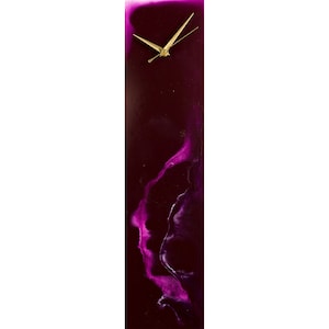 Minimal Wall Clock Purple Glass Art for Modern Home Decor, Unusual Wall Clock with Original Abstract Art Design, Modern Wall Clock Glass Art