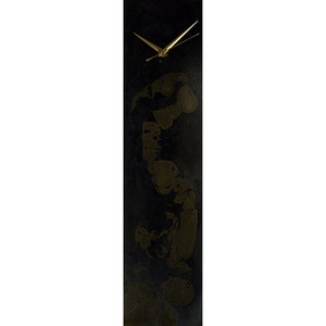 Horloge murale noire et dorée, décoration insolite, décoration d&#39;intérieur moderne, horloge en verre unique pour mur, horloge noire, décoration d&#39;intérieur industrielle, art mural en verre