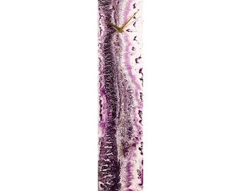 Purple and Gold Modern Wall Clock or Table Clock, Modern Glass Wall Art for Home Decor, Unique White Wall Clock with Oak Stand and Lights