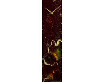 Maroon Wall Clock Dark Red and Gold Home Decor, Unique Wall  Clock for Kitchen or Bedroom Decor, Abstract Glass Wall Art Clock