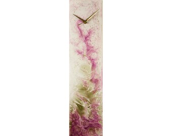 Pink and Gold Modern Wall Clock, Fuchsia Glass Clock Abstract Wall Art with Lighting, Rectangular Clock Glass Wall Art Narrow Clock