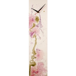 White and Red Colorful Wall Clock Glass Art, Modern Home Decor Glass Wall Art, Rectangle Tall Slim Clock for Wall with Abstract Art Design