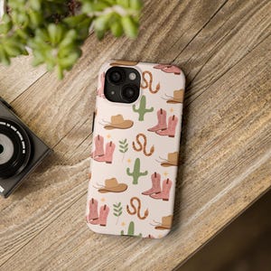 Western Chic Phone Case, Retro Cowgirl Accessories, Cactus and Boots Design, Unique Gift for Her, Perfect for Rodeo Fans