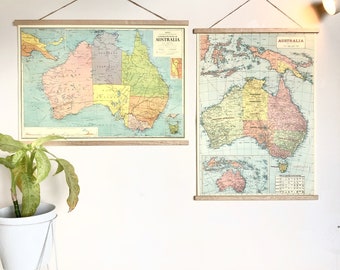 Vintage Australia map chart poster print with optional wooden chart hanger