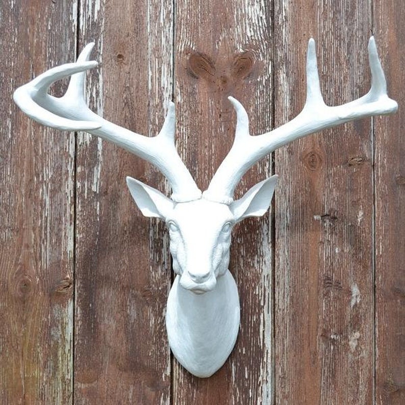 White / black faux deer head wall mount White stag head with | Etsy