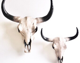 Hand Painted Polyresin Bull Skull, Tribal Wall Decor