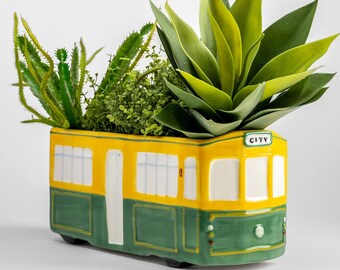 Handmade Melbourne Tram Planter, Fun Ceramic Cable Car Pot