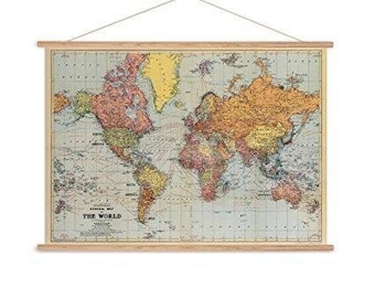 Stanfords vintage map chart poster print & optional oak hanger - vintage world map chart - antique map - antique world chart