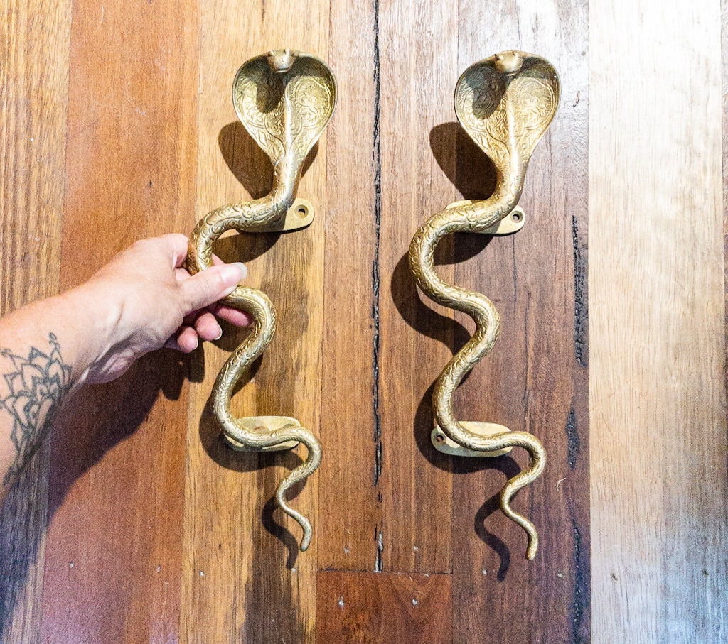 Snake Cobra Figure Door Handle Brass Vintage Style Handmade Door Handle Home Dec 