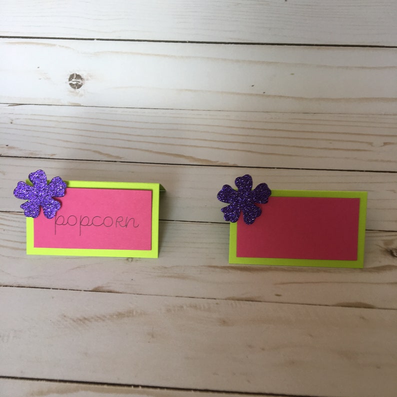 Candy Buffet Place Cards Lime Green printed Glitter Food Tent Tags Hawaiian Pink labels blank Dessert signs Tags Mini signs