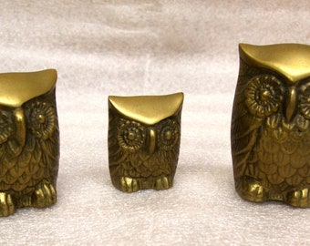 Vintage SOLID BRASS OWLS On A Log Nocturnal Brass Log Saltofmotherearth Office D\u00e9cor Brass Collectible Night Owl