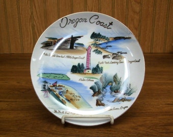 Oregon Coast Plate Astor Column Sea Lion Caves Peter Iredale Wreck 1906 Norcrest Japan Numbered S-200 Hand Painted 8 In Diameter Vintage VGC