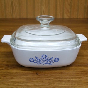 Corning Ware Blue Corn Flower P-1-B One 1 Quart Casserole Oven Baking Dish w Pyrex A7C Squart Glass Lid Cornflower Dutch Oven Vintage EUC