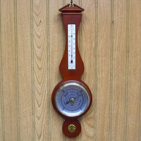 Swift and Anderson Home Weather Station Banjo Style Thermometer Barometer 110 Fahrenheit Celsius Wood Home Decor England Boston EUC Vintage