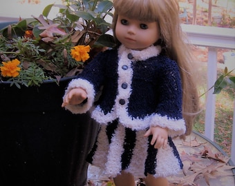 Doll Clothing For 18" Doll =- Hand Knit Blue and White Suit