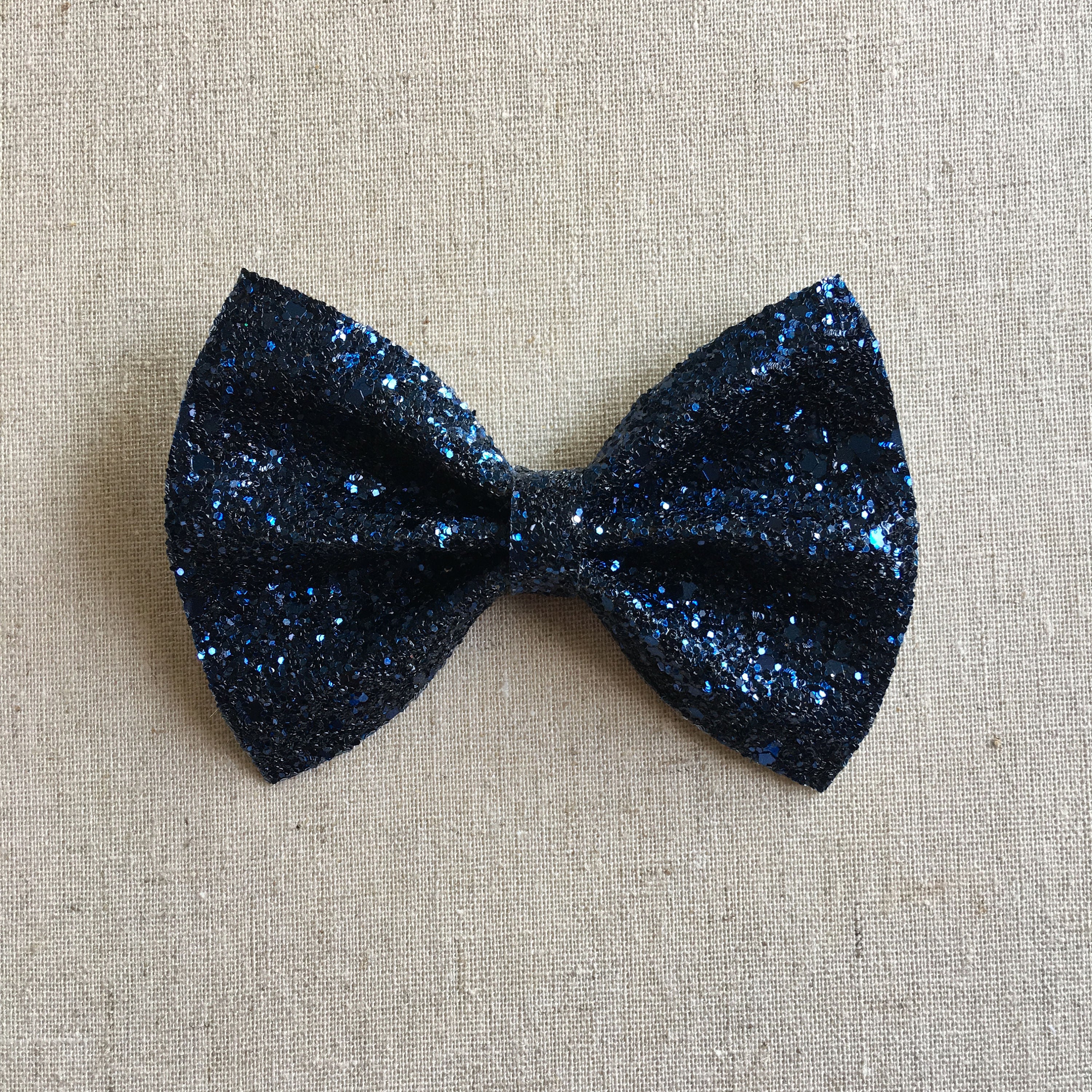 Handmade set of 2 navy blue glitter Hair Bow Clips 3" 