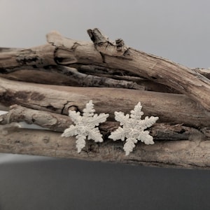 Sterling Silver Snowflake Stud Earrings - Patterned after a real snowflake