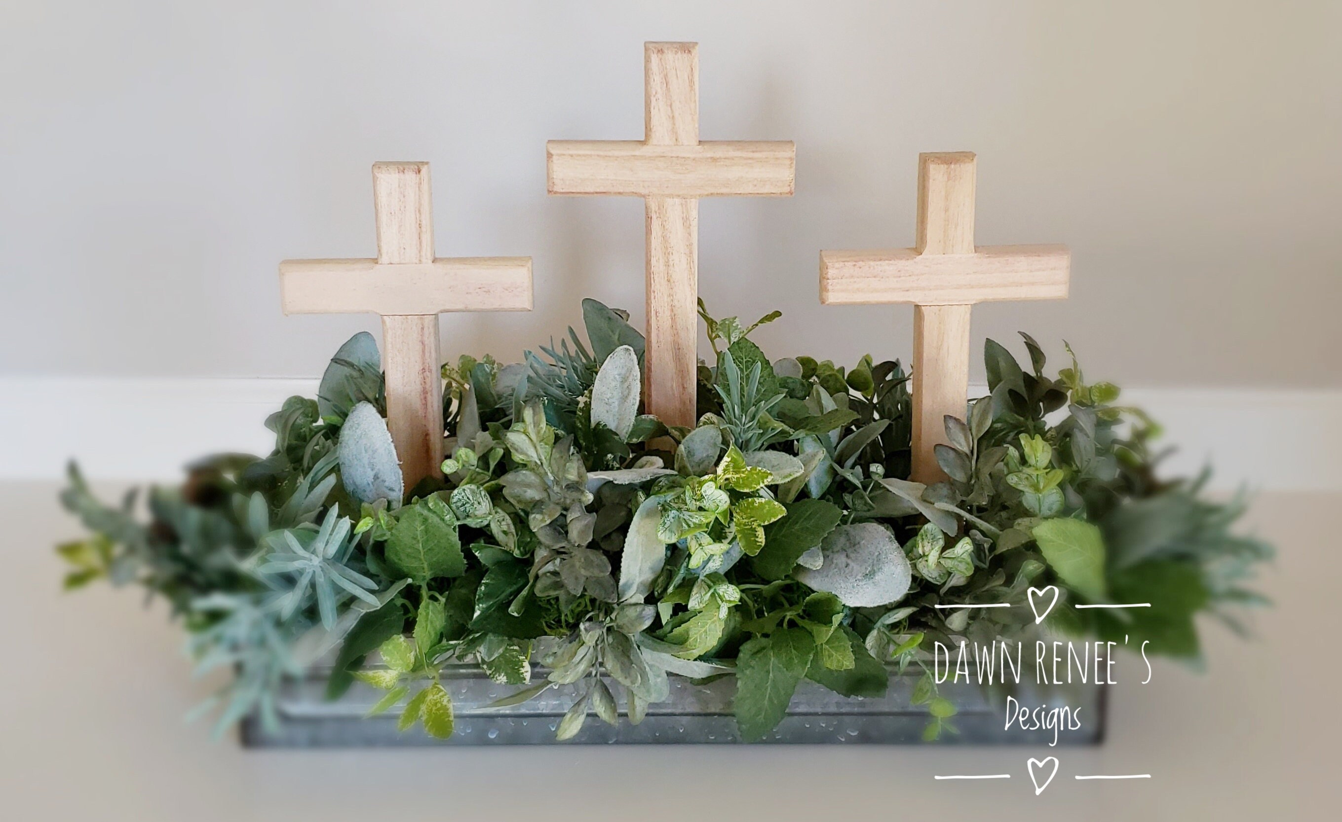 Easter Centerpiece 3 Crosses Religious Arrangement Neutral Etsy