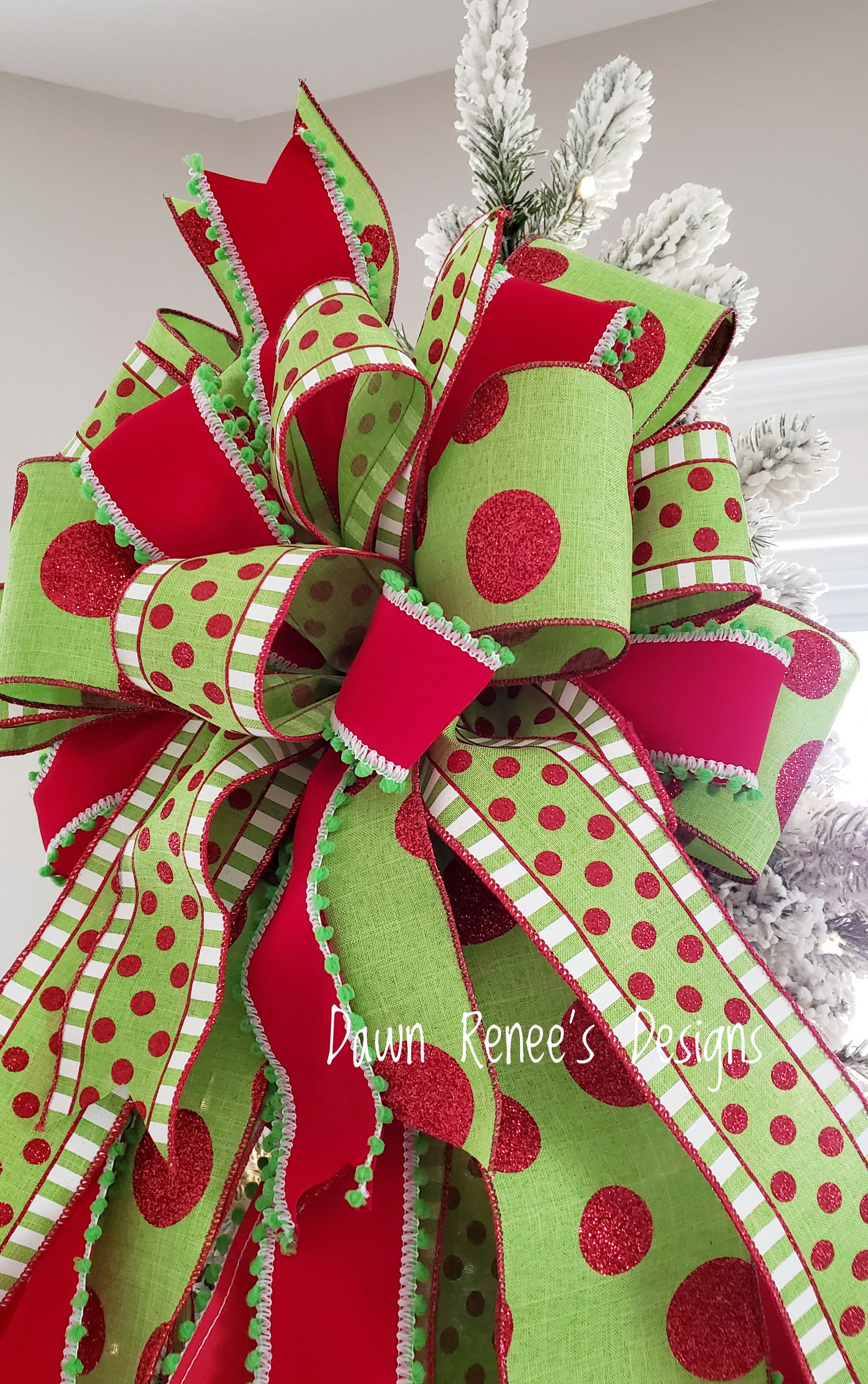 Christmas Tree Topper Bow Tree Topper Red White Green Etsy