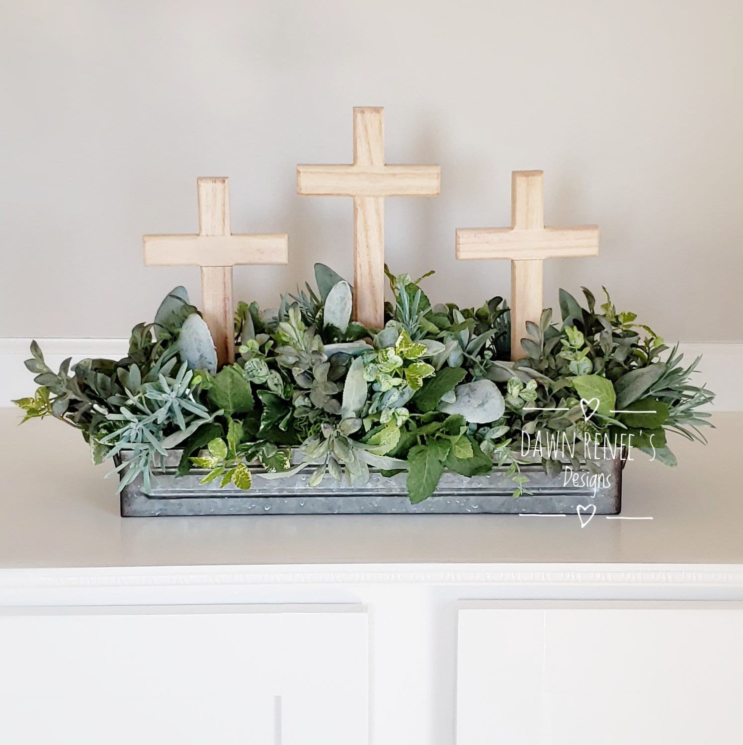 Easter Centerpiece 3 Crosses Religious Arrangement Neutral Etsy