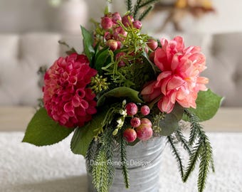 Dahlia Faux Flower Arrangement Home Decor, Summer to Fall Flower Arrangement