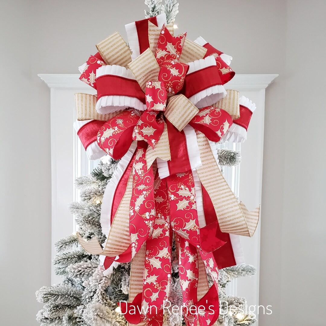 Red White Gold Christmas Tree Bow Bow for Christmas Trees Etsy