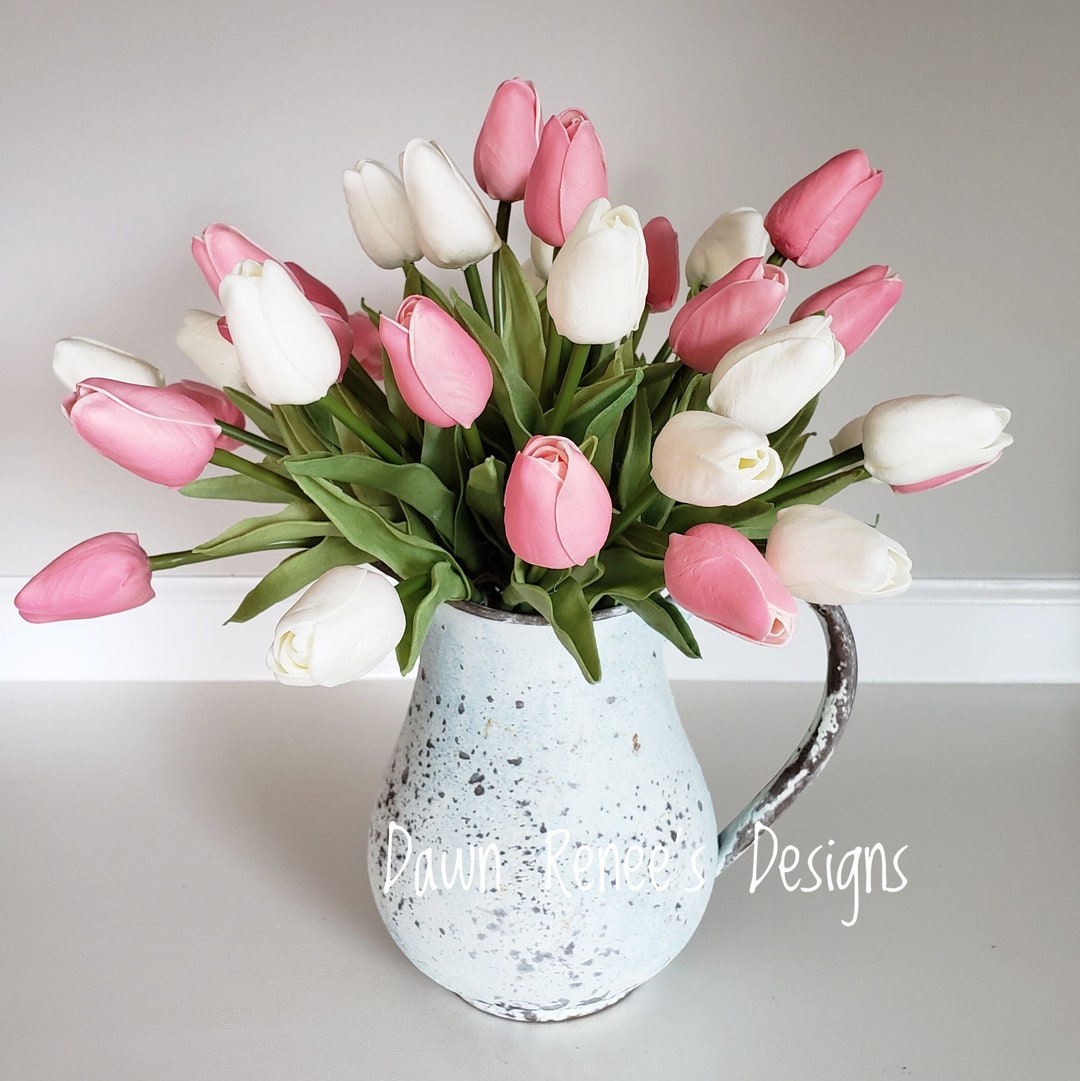 Tulip Arrangement White Pink Real Touch Tulips Real Touch - Etsy