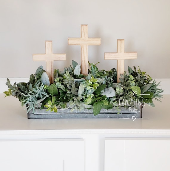 Easter Centerpiece, 3 Crosses, Religious Arrangement, Neutral