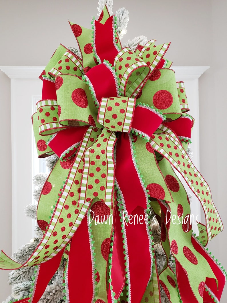 Christmas Tree Topper Bow Tree Topper Red White Green Etsy