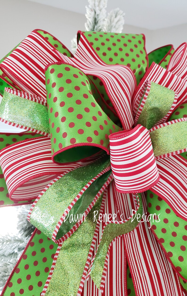 Christmas Tree Topper Bow Tree Topper Red White Green Etsy