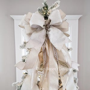 Gold Cream Christmas Tree Topper Bow, Gold Beaded Tree Topper, Christmas Tree Topper Bow, Designer Christmas Tree Bow, Luxe Christmas
