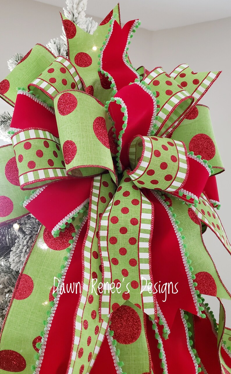 Christmas Tree Topper Bow Tree Topper Red White Green Etsy