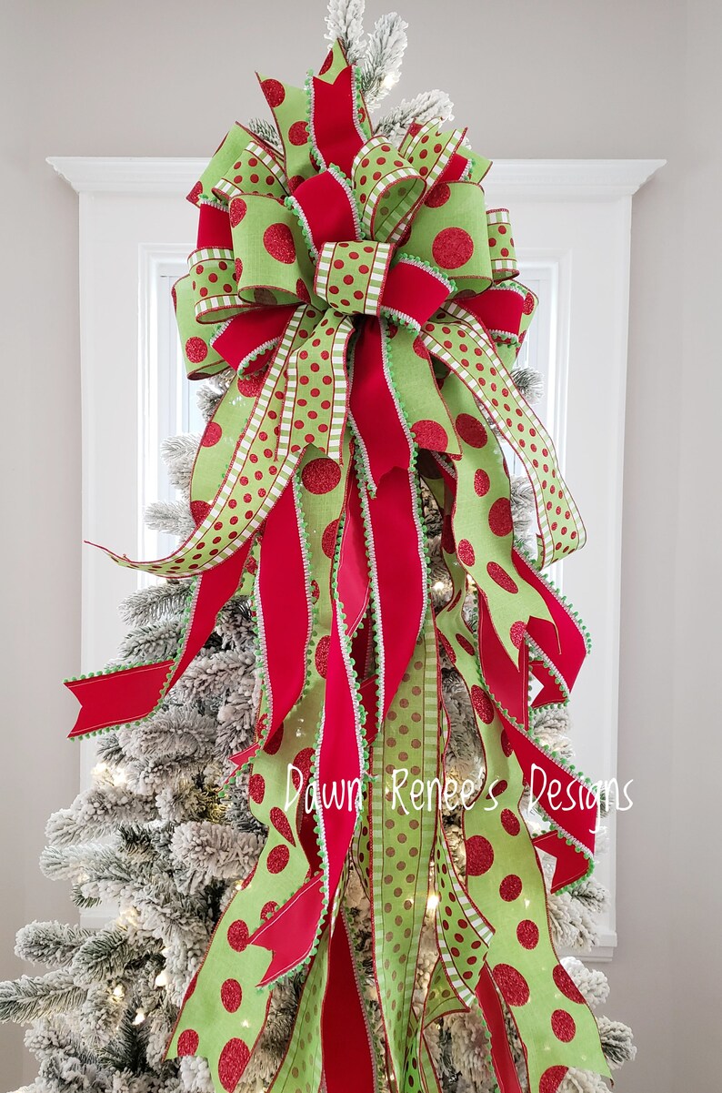 Christmas Tree Topper Bow Tree Topper Red White Green Etsy