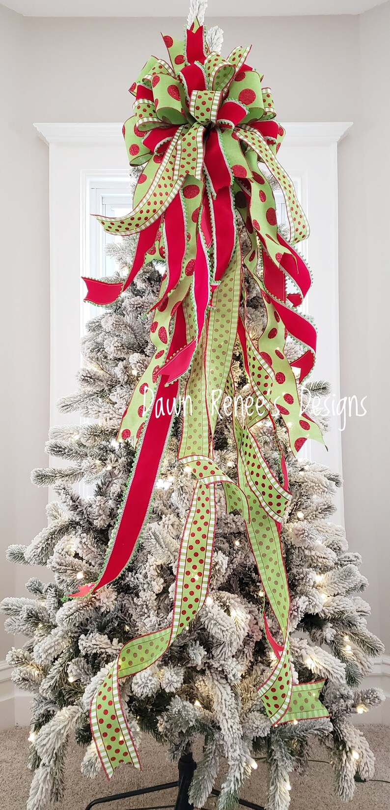 Christmas Tree Topper Bow Tree Topper Red White Green Etsy