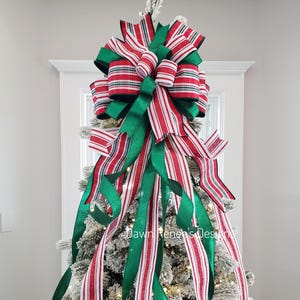 Christmas Tree Topper Bow, Tree Topper, Red White Green Christmas Bow, Whimsical Christmas Tree Topper Bow, XL Christmas Bow for Tree 75RGW
