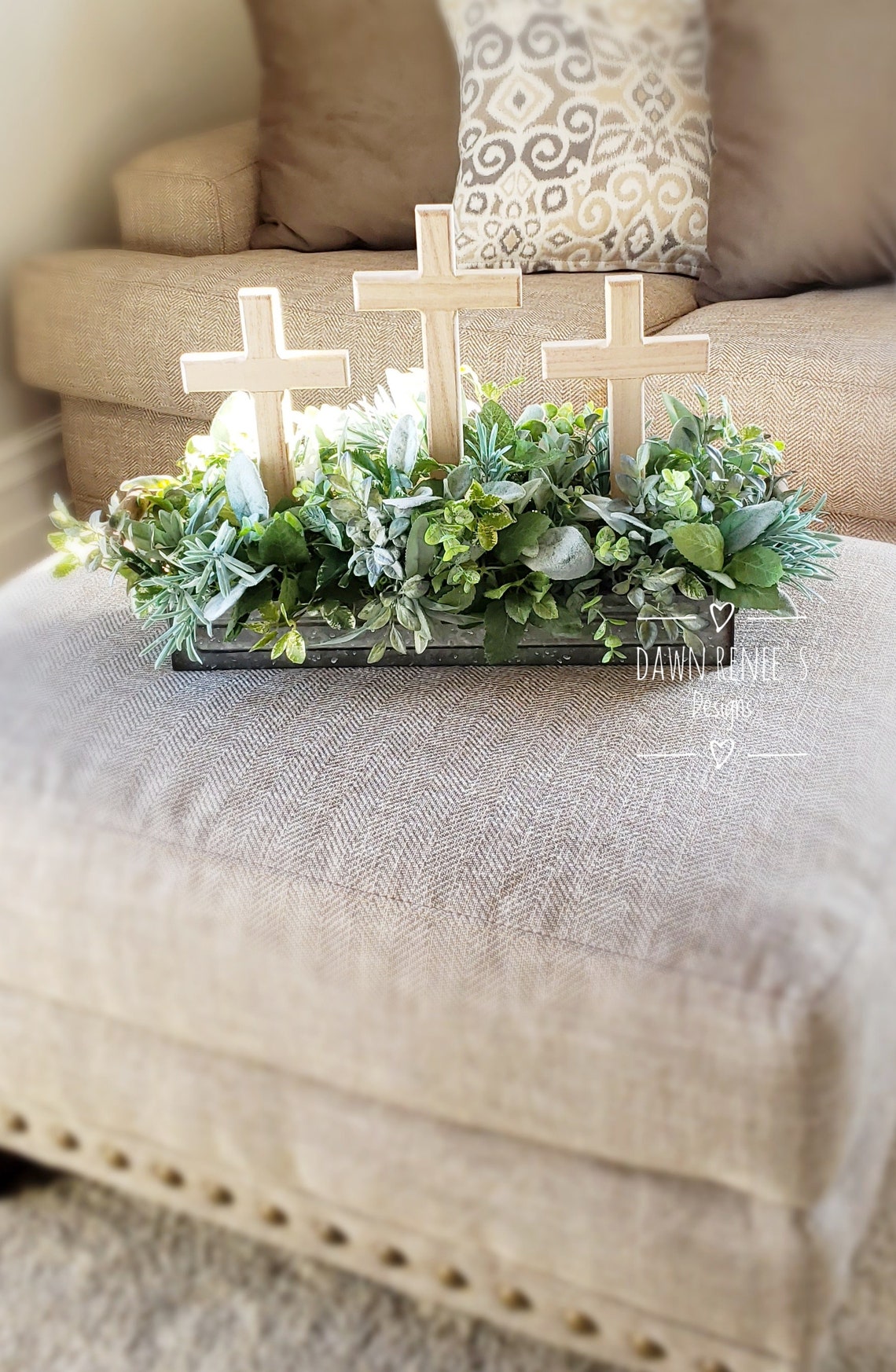 Easter Centerpiece 3 Crosses Religious Arrangement Neutral Etsy