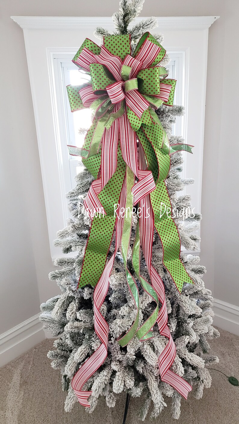 Christmas Tree Topper Bow Tree Topper Red White Green Etsy